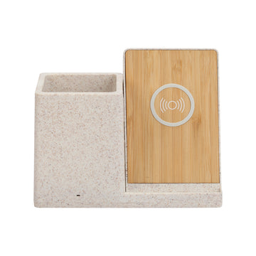 Bamboo& Wheat Straw Wireless Charger with Pen Organizer