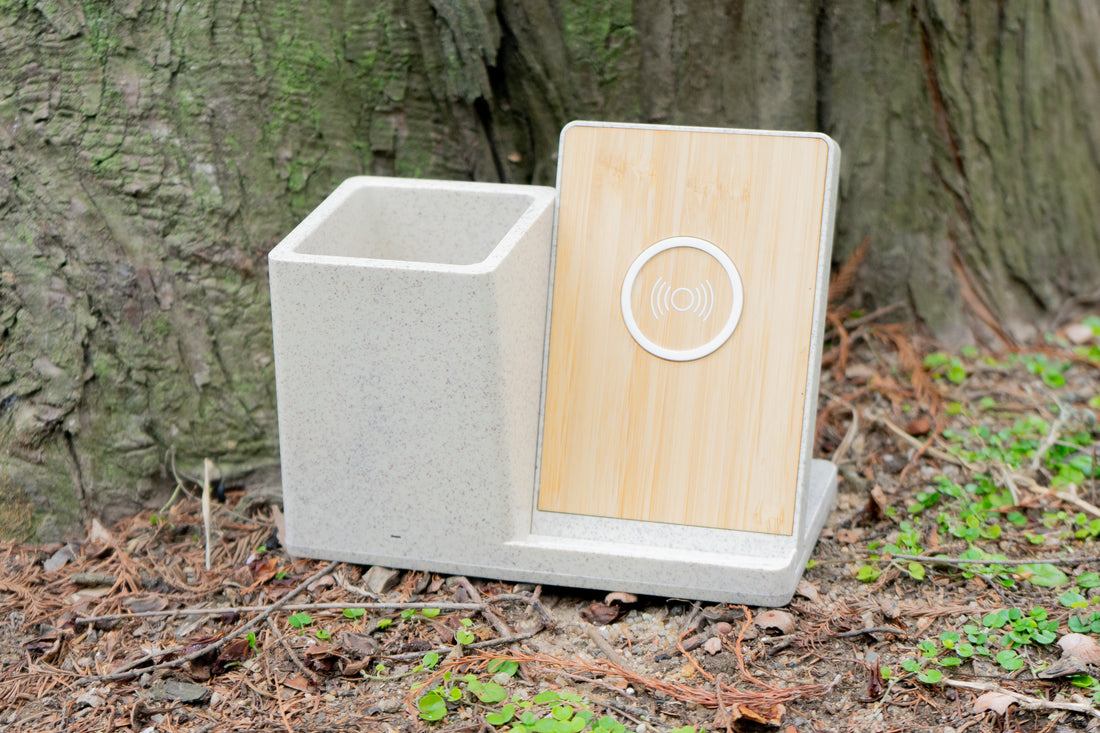 Bamboo& Wheat Straw Wireless Charger with Pen Organizer